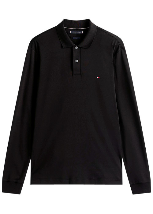 Polo en coton noir uni avec une coupe droite et...