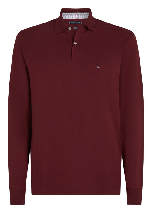 Polo en coton biologique bordeaux uni coupe régular avec un col polo et un imprimé légèrement chiné