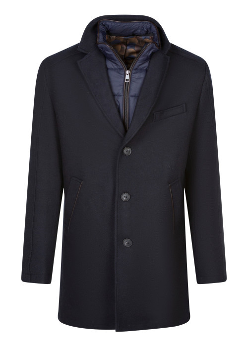 Manteau long marine uni à coupe droite avec un...