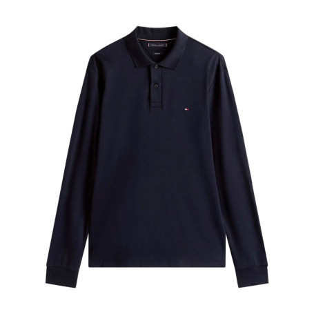 Polo en coton marine uni avec une coupe droite...