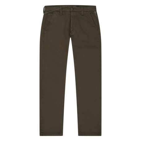 Pantalon chino en coton mélangé chocolat pourvu...