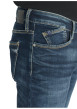 Thumbnail Jean droit délavé bleu foncé agrémenté de surpiqûres ocre contrastées - Image 5