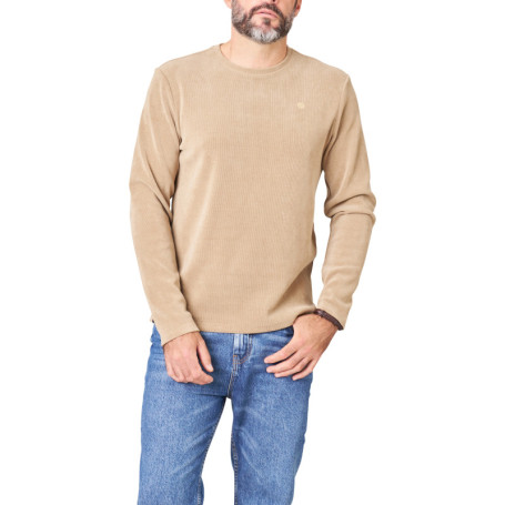 T-shirt beige uni avec une coupe droite et des...