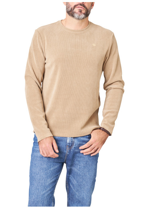 T-shirt beige uni avec une coupe droite et des...