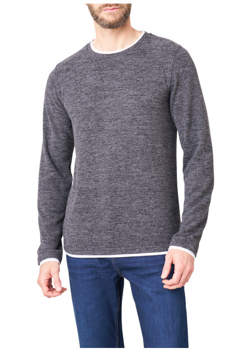 T-shirt gris uni avec une coupe droite et des manches longues