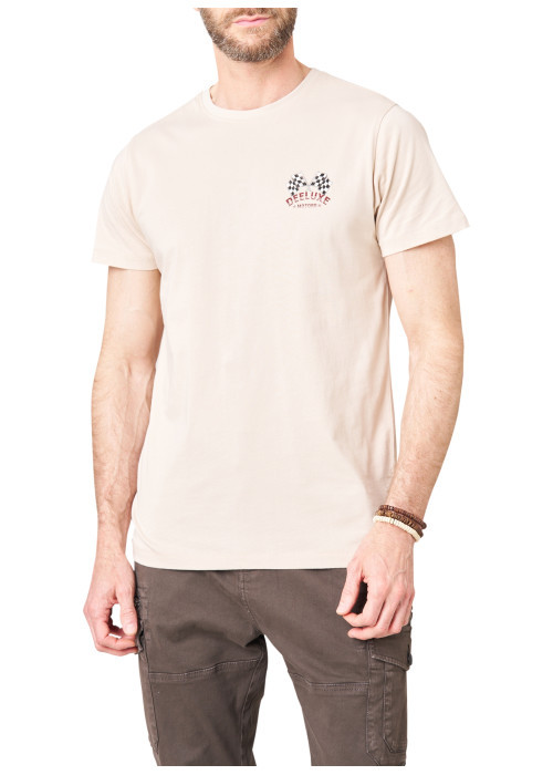 T-shirt en coton beige imprimé avec une coupe...