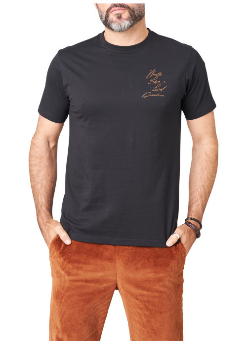 T-shirt en coton noir imprimé avec une coupe droite et un col rond