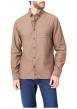 Thumbnail Chemise en coton marron unie avec une coupe droite et un col boutonné
