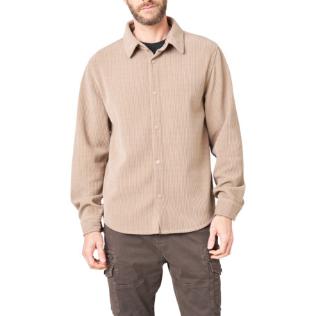 Chemise beige unie avec une coupe droite et des...