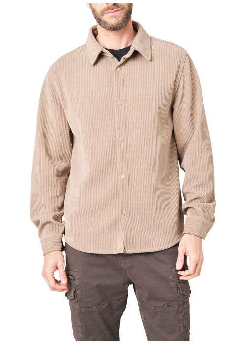 Chemise beige unie avec une coupe droite et des...