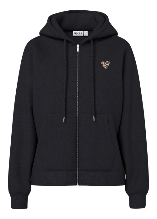 Gilet à capuche zippé noir uni avec une coupe droite et des manches longues