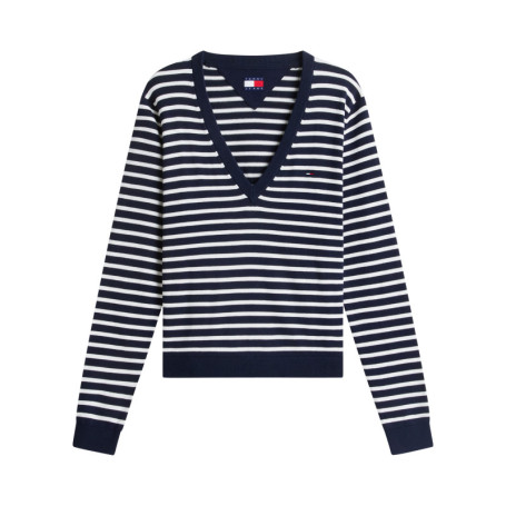 Pull à rayures en coton biologique marine et...