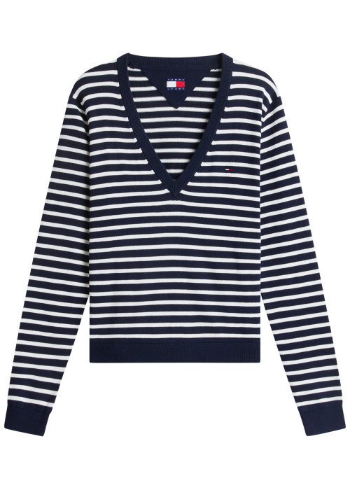 Pull à rayures en coton biologique marine et...