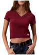 Thumbnail T-shirt en coton bordeaux pourvu d'une coupe droite et d'un col v - Image 2