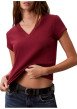 Thumbnail T-shirt en coton bordeaux pourvu d'une coupe droite et d'un col v - Image 4