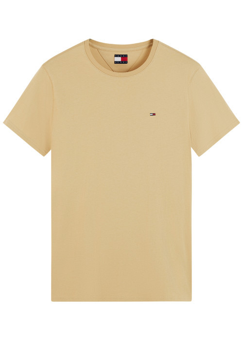 T-shirt en coton beige à coupe droite pourvu de manches courtes