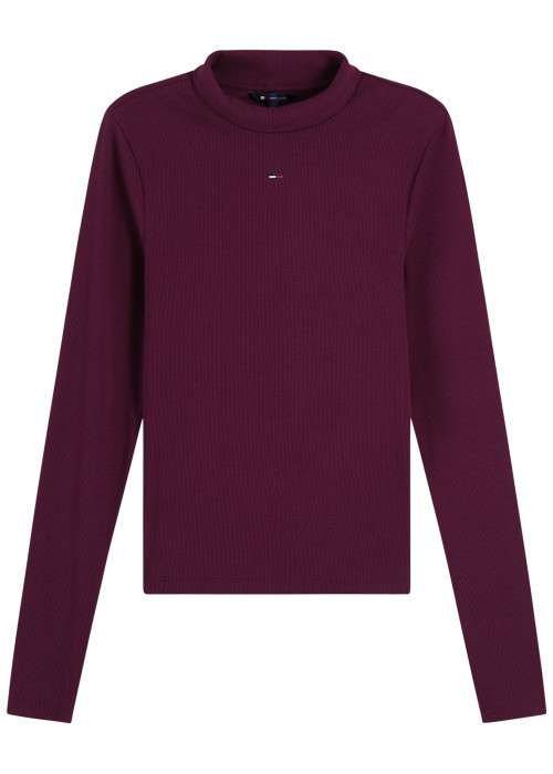 T-shirt en coton biologique bordeaux coupe ajustée pourvu d'un col montant