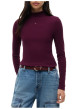Thumbnail T-shirt en coton biologique bordeaux coupe ajustée pourvu d'un col montant - Image 2
