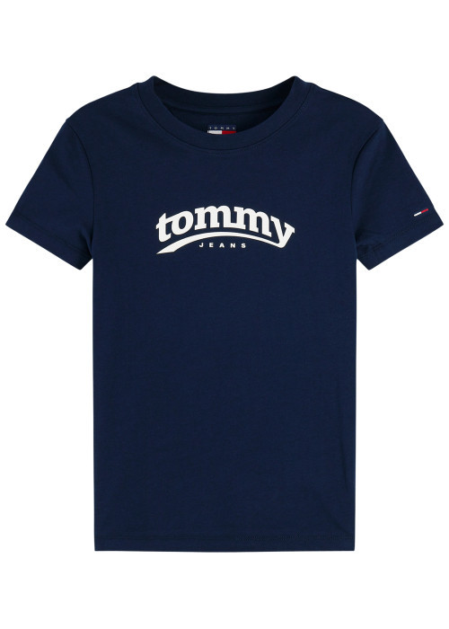 T-shirt en coton marine à coupe droite pourvu de manches courtes