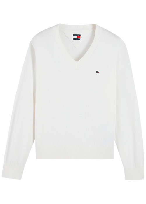 Pull en coton biologique blanc à coupe droite...