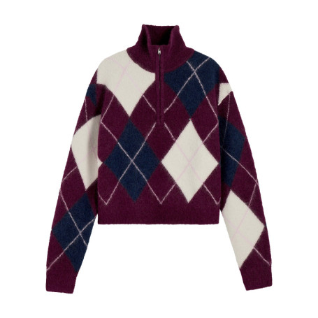 Pull bordeaux à coupe droite pourvu d'un col...