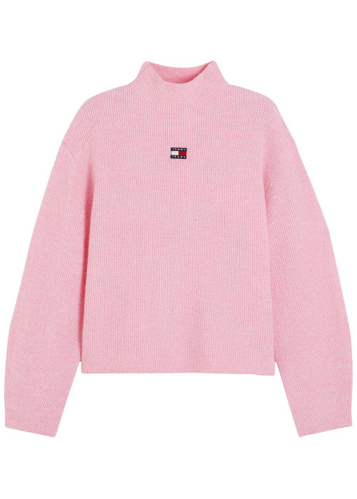Pull rose à coupe droite pourvu d'un col roulé...