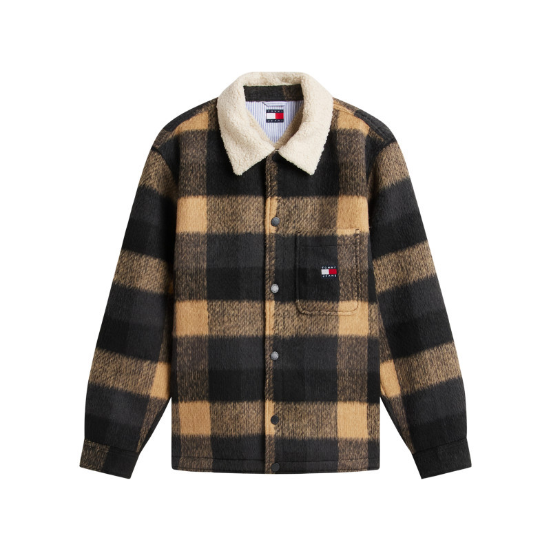 Tommy Jeans - Surchemise Noire Et Camel à Coupe Droite Pourvue D'un Col à Revers - Noir