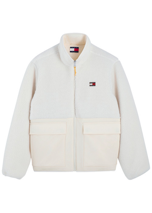 Veste écrue à coupe large pourvue d'un col montant et de manches longues