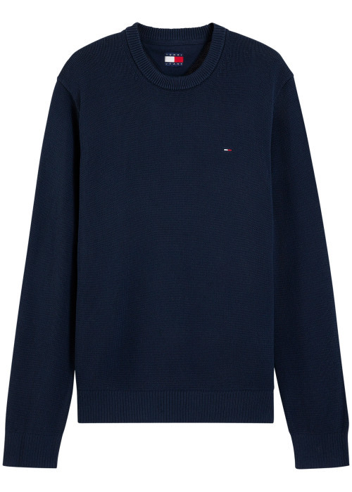 Pull en coton biologique marine à coupe droite pourvu d'un col rond