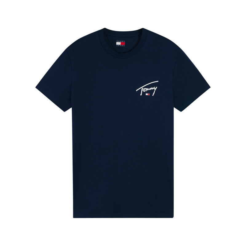 Tommy Jeans - T-shirt En Coton Biologique Marine à Coupe Droite Pourvu D'un Col Rond - Bleu Foncé Tommy Jeans - T-shirt En Coton Biologique Marine à Coupe Droite Pourvu D'un Col Rond - Bleu Foncé