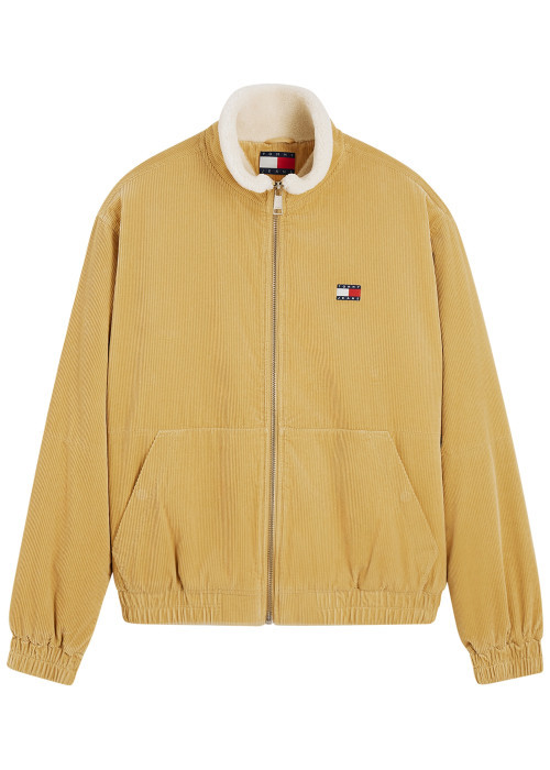 Blouson en coton biologique moutarde à coupe droite pourvu d'un col montant