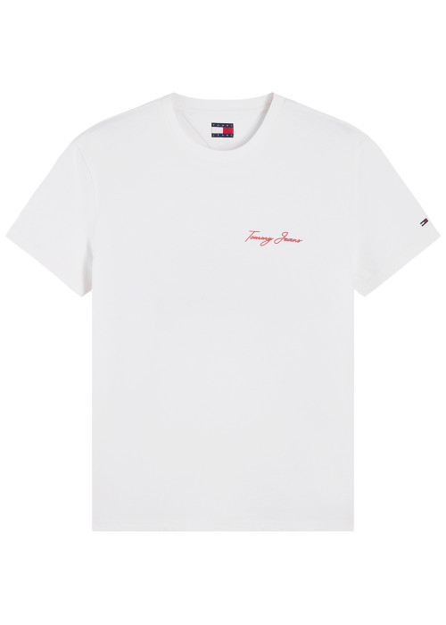 T-shirt en coton biologique blanc à coupe droite pourvu d'un col rond