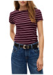 Thumbnail T-shirt en coton bordeaux à rayures pourvu d'un col rond uni - Image 2