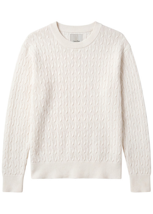 Pull blanc à coupe droite pourvu d'un col rond...