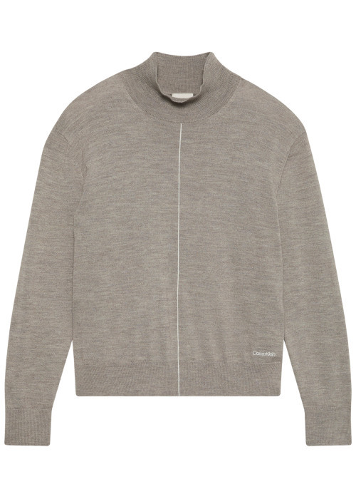 Pull taupe à coupe droite pourvu d'un col...
