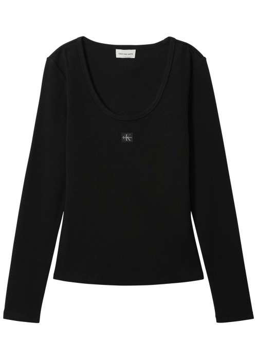 T-shirt en coton noir à coupe ajustée pourvu...