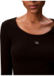 Thumbnail T-shirt en coton noir à coupe ajustée pourvu d'un large col rond - Image 4
