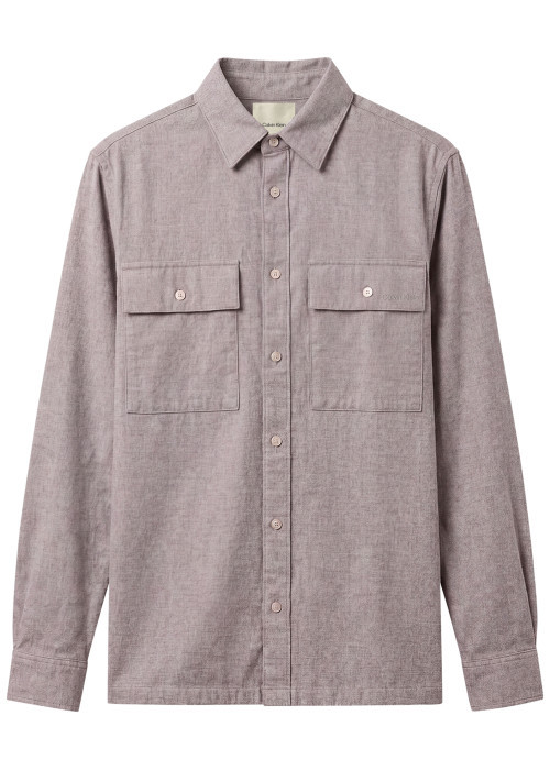 Chemise grise unie en coton avec une coupe...