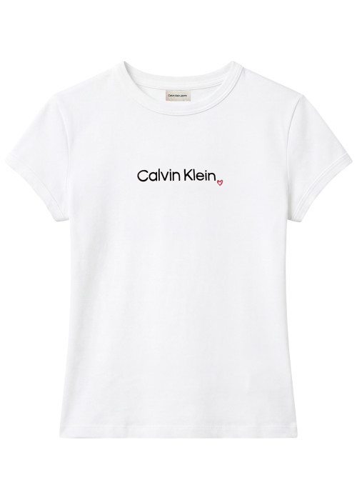 T-shirt en coton blanc à coupe droite pourvu d'un col rond ras-du-cou