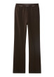 Thumbnail Pantalon en coton marron à coupe droite pourvu d'une ceinture élastiquée
