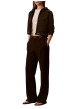 Thumbnail Pantalon en coton marron à coupe droite pourvu d'une ceinture élastiquée - Image 5