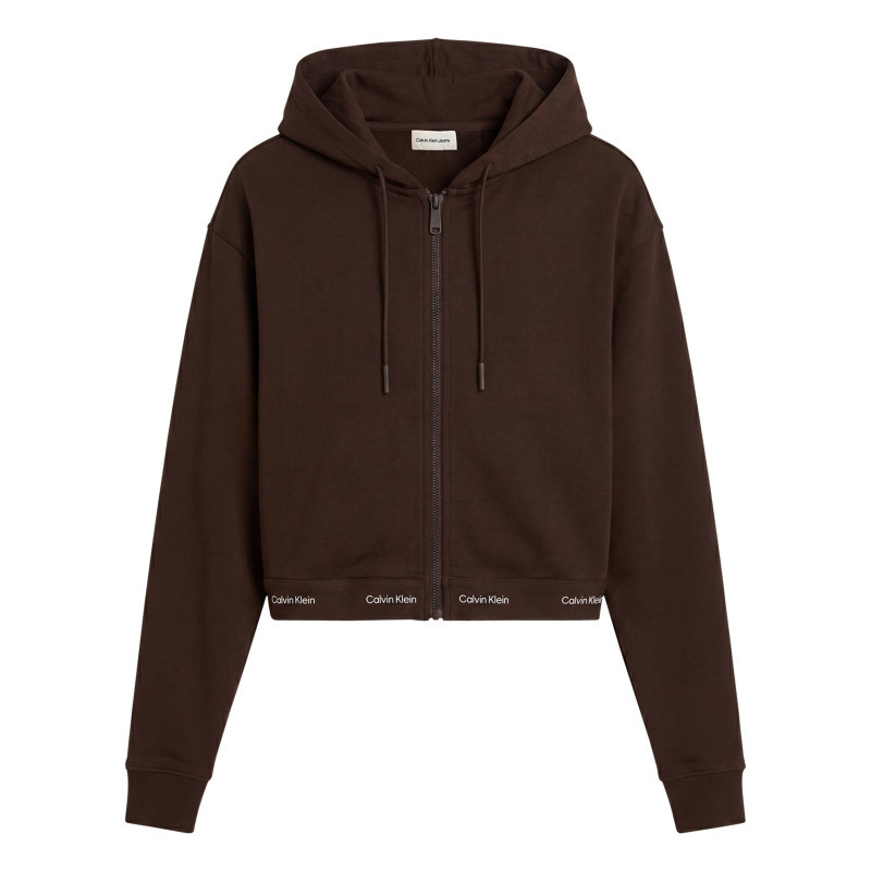 Calvin Klein Jeans - Sweat Zippé En Coton Marron Pourvu D'une Coupe Ajustée Et De Manches Longues - Marron Calvin Klein Jeans - Sweat Zippé En Coton Marron Pourvu D'une Coupe Ajustée Et De Manches Longues - Marron