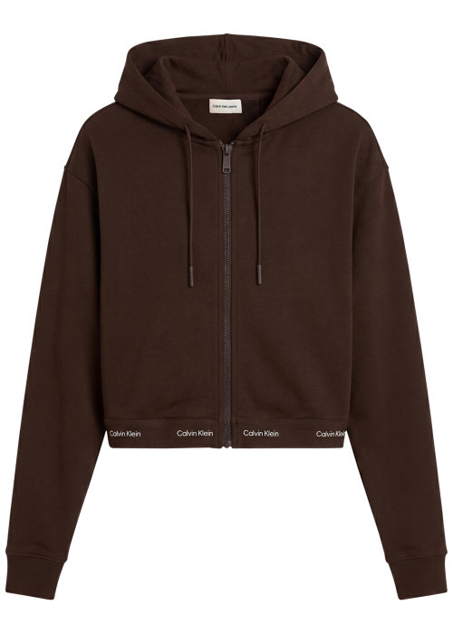 Sweat zippé en coton marron pourvu d'une coupe ajustée et de manches longues