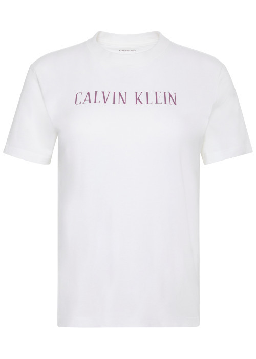 T-shirt en coton blanc à coupe droite pourvu d'un col rond légèrement texturé