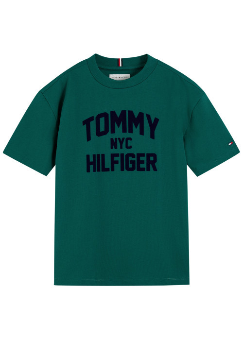 T-shirt vert forêt en coton à imprimé logotypé noir de style universitaire