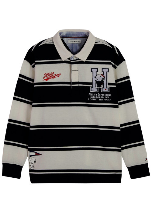 Polo vintage en coton blanc et bleu marine à...