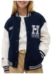 Thumbnail Blouson bomber en coton blanc et bleu marine pourvu d'une coupe large - Image 3