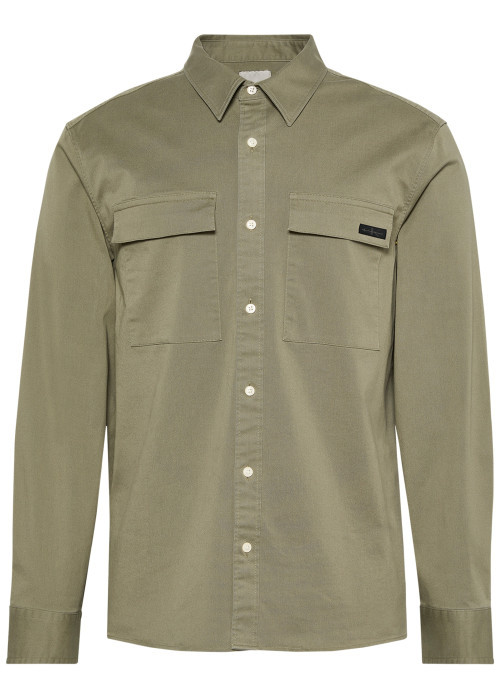 Chemise en coton kaki à coupe droite pourvue...