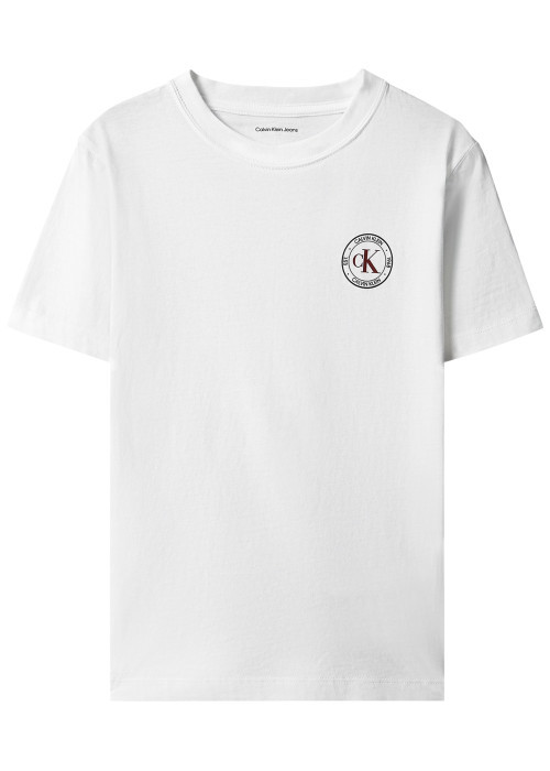 T-shirt en coton blanc à coupe droite pourvu d'un col rond et de manches courtes