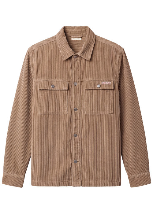 Chemise en coton beige à coupe droite pourvue d'un col à revers